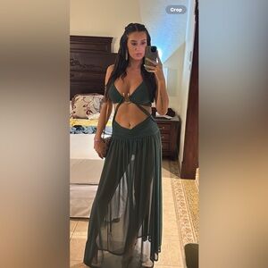 Elegant Dark Green Sheer Maxi Dress